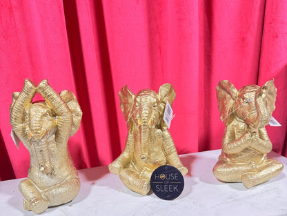 YOGA ELEPHANTS, Gold Set of 3/ 8"H,