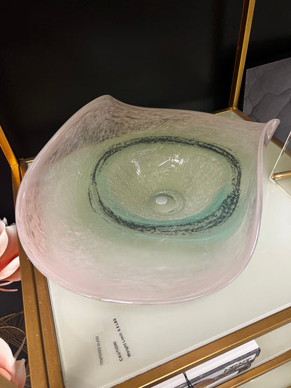 Pink Green Curved Glass Bowl-OPEN BOX