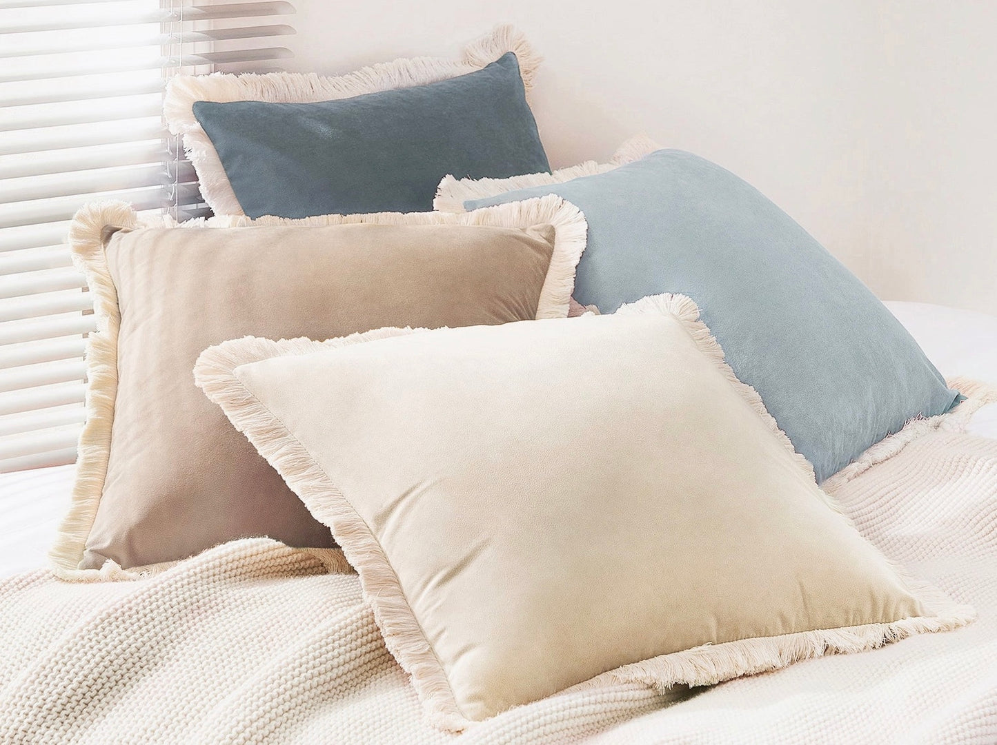 Naomi Beige Velvet Pillow – 18"x 18"