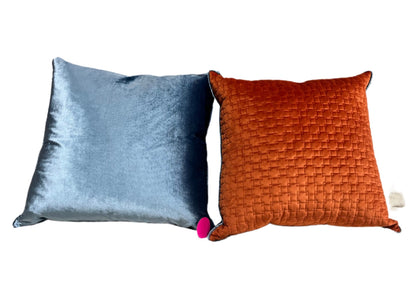 Lux Rich Powder Blue & Rust Orange Pillow (SET OF 2)