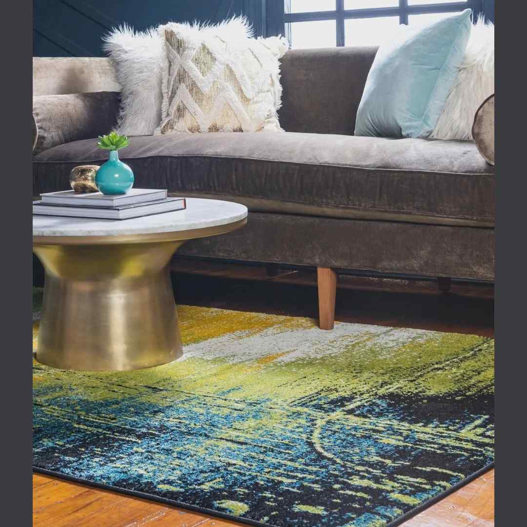 Light Green and Blue Lyon Rectangle Area Rug