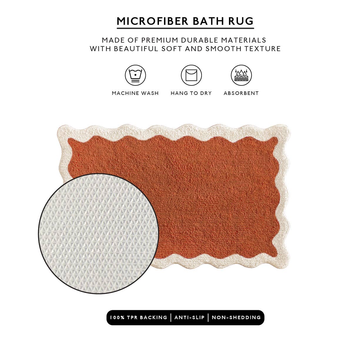 Microfiber bath rug with texture detail on a white background
