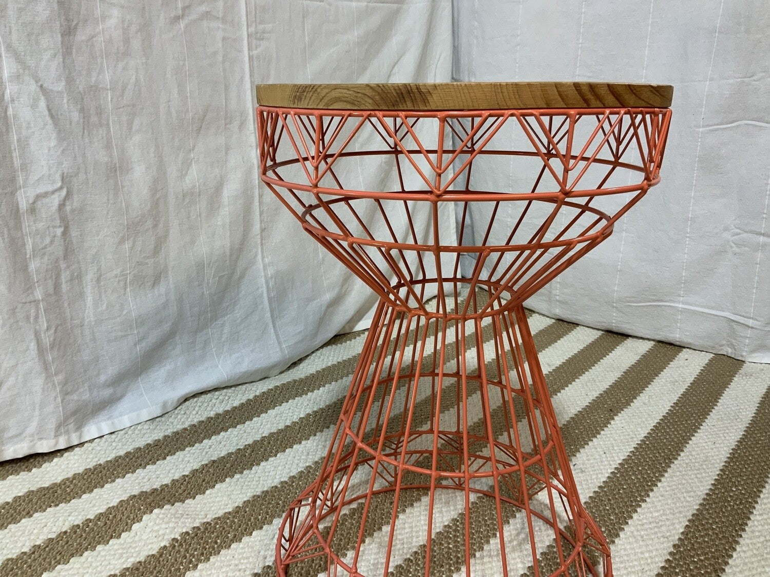 Painted wire frame table with wood top