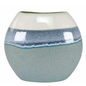 Round ceramic vase with two-tone design on a white background