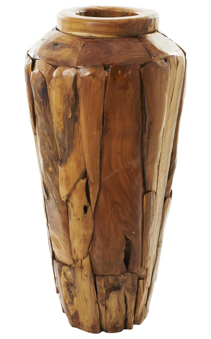 Brown Teak Wood Handmade Tall Floor Vase