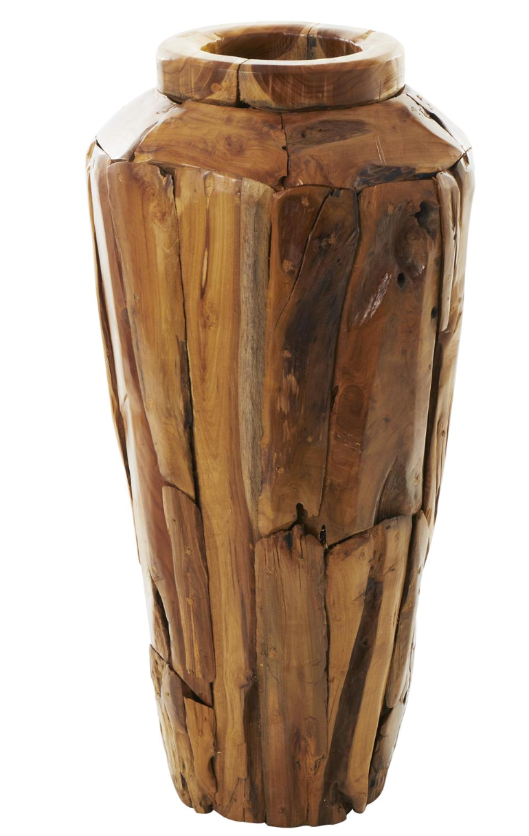 Brown Teak Wood Handmade Tall Floor Vase