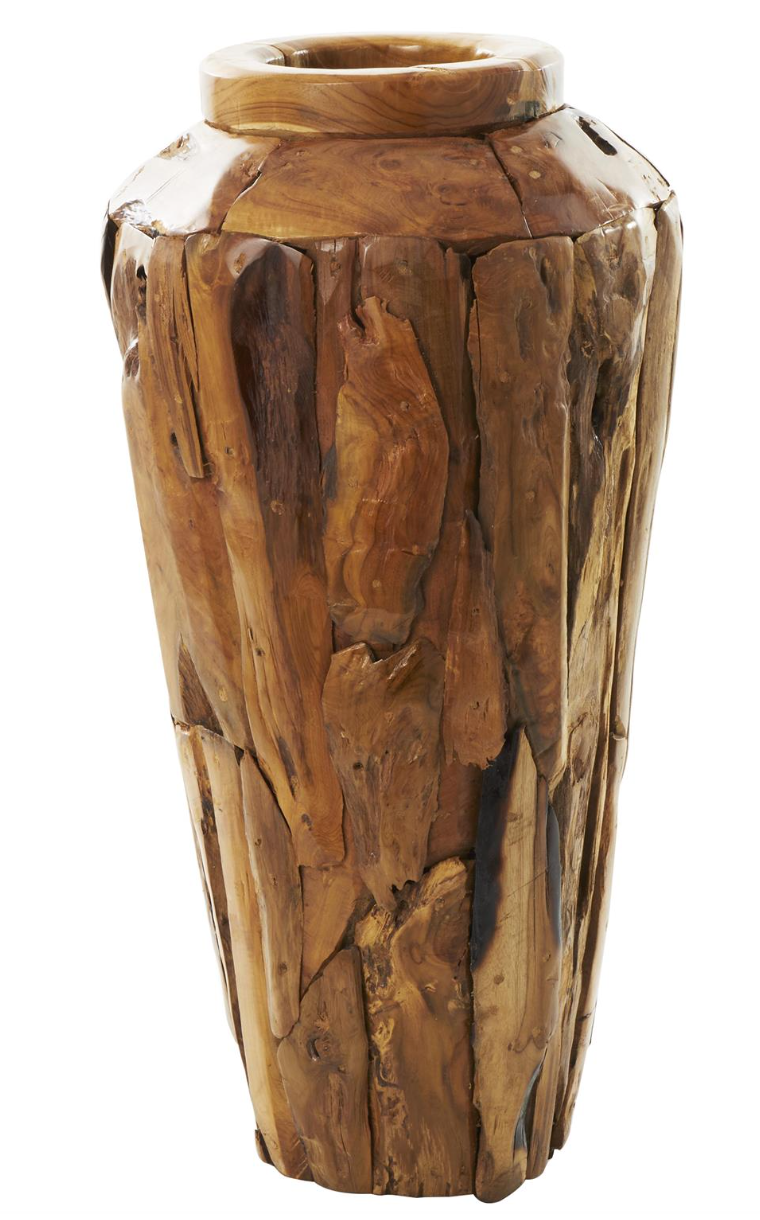 Brown Teak Wood Handmade Tall Floor Vase