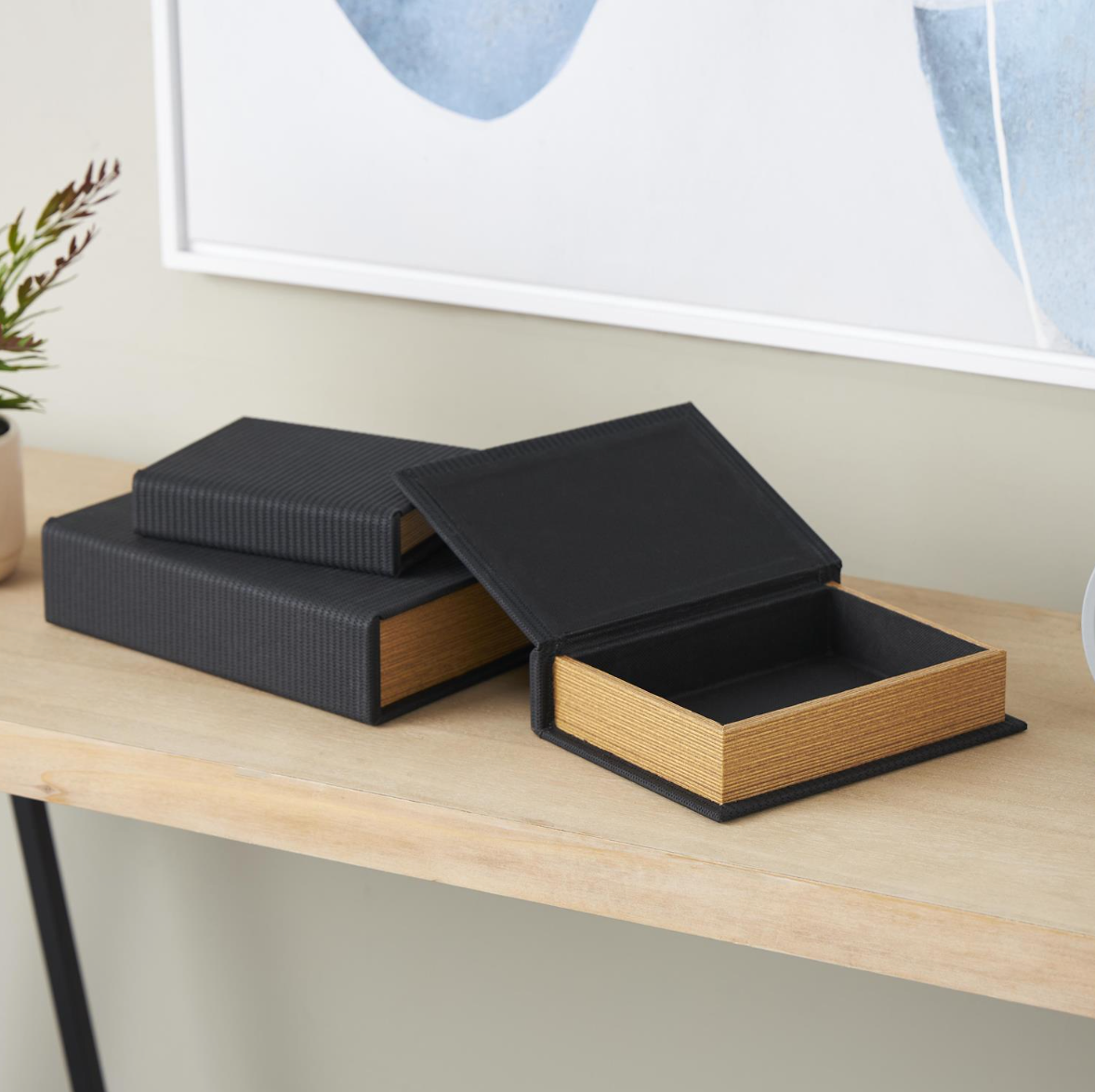 Black Faux Leather Book Shaped Box, Set of 3