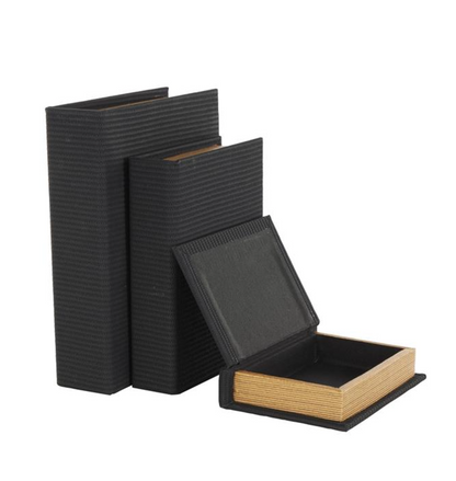 Black Faux Leather Book Shaped Box, Set of 3