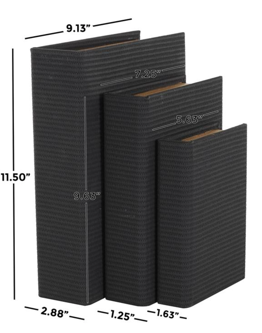 Black Faux Leather Book Shaped Box, Set of 3