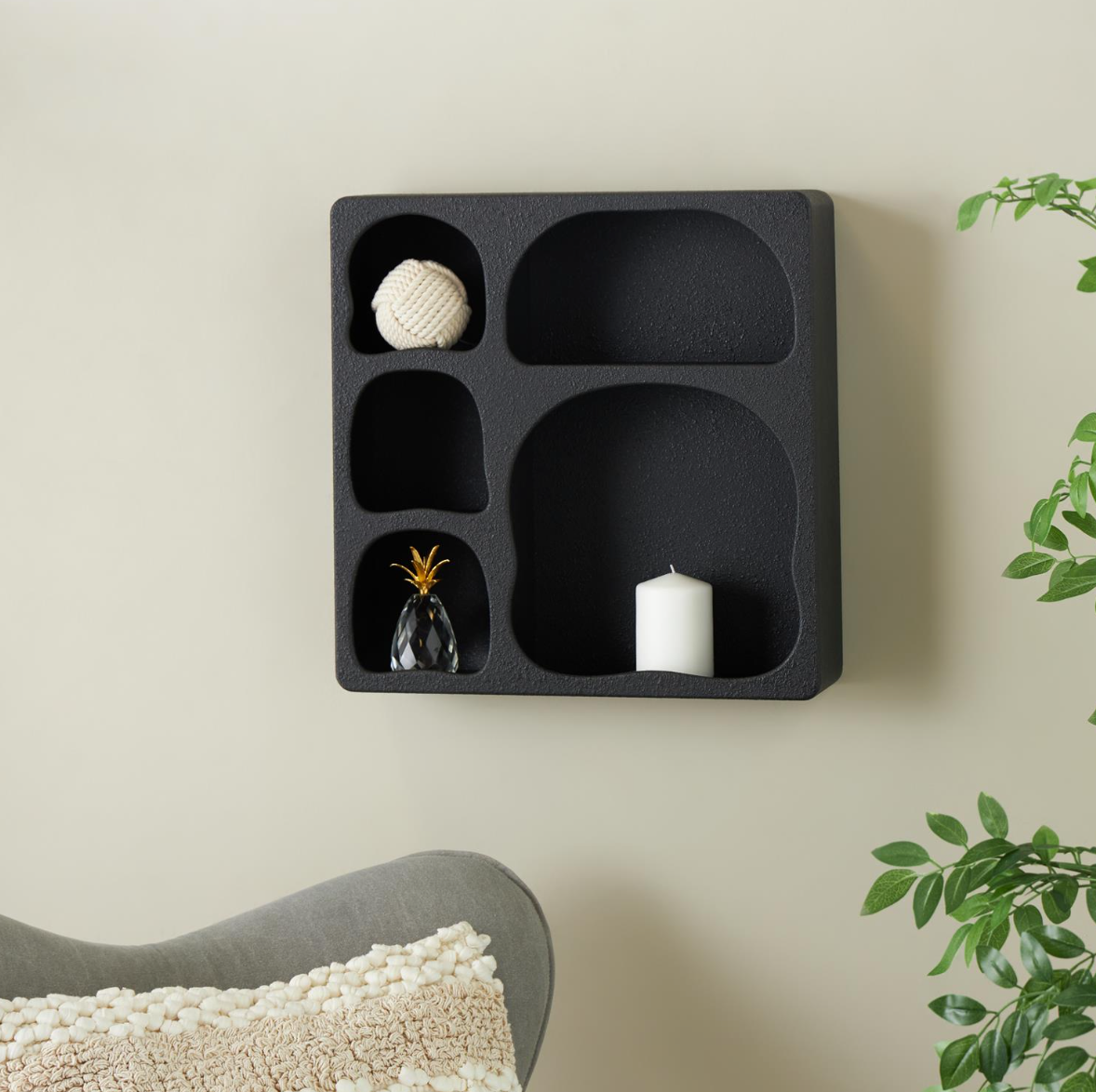 Black Wood 5 Shelf Wall Shelf