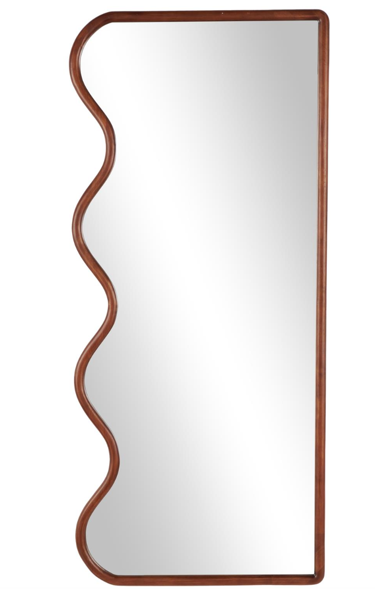 Brown Wood Wavy Wall Mirror