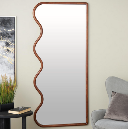 Brown Wood Wavy Wall Mirror