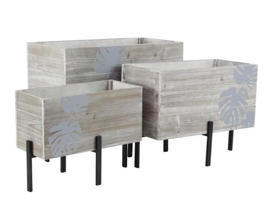 Brown Chinese Fir Wood Contemporary Planter, Set of 3