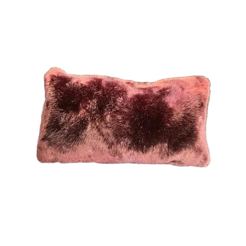 Set of two deep burgundy faux fur lumbar pillows adds cozy texture and rich color to sofas or beds. Ultra-soft décor accents. Open box.