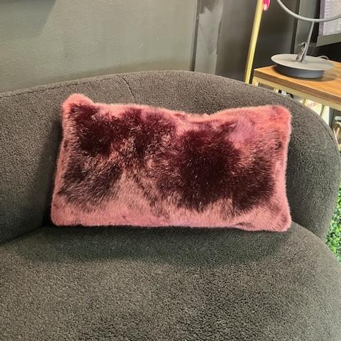 Set of two deep burgundy faux fur lumbar pillows