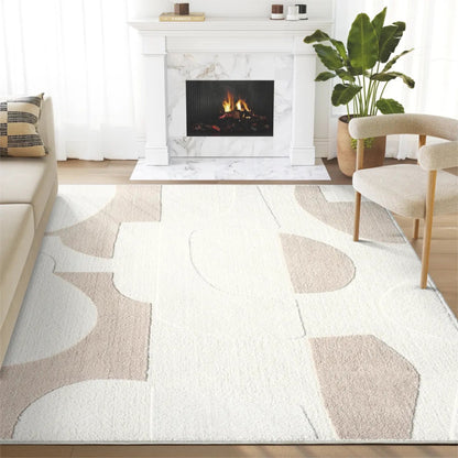 Cozy Modern Cream Grey Area Rug- 6'x9'