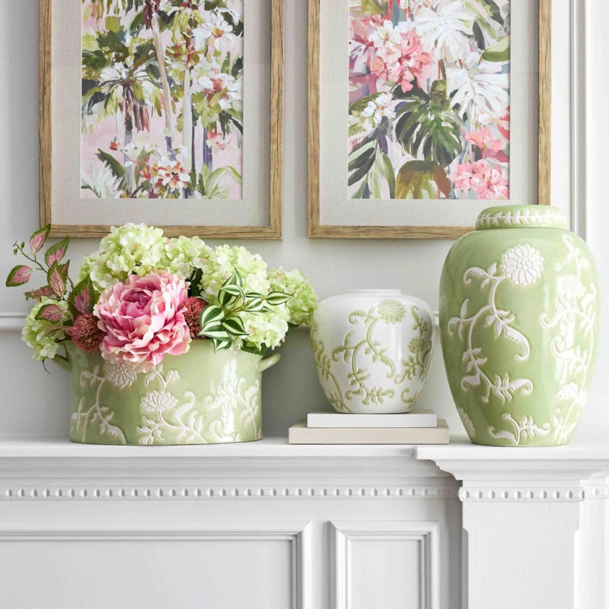 Green Floral Ceramic Vase