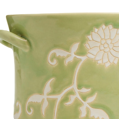Green Floral Ceramic Vase