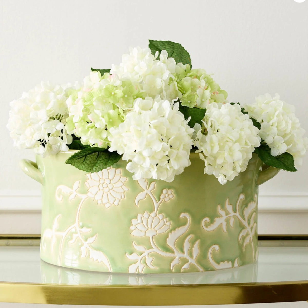 Green Floral Ceramic Vase