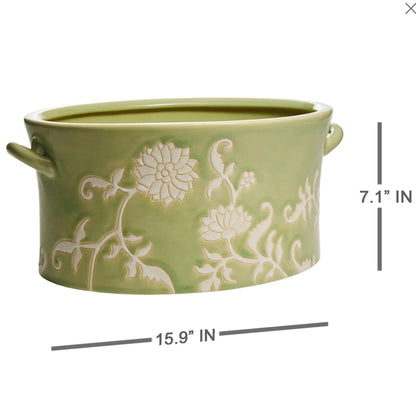 Green Floral Ceramic Vase