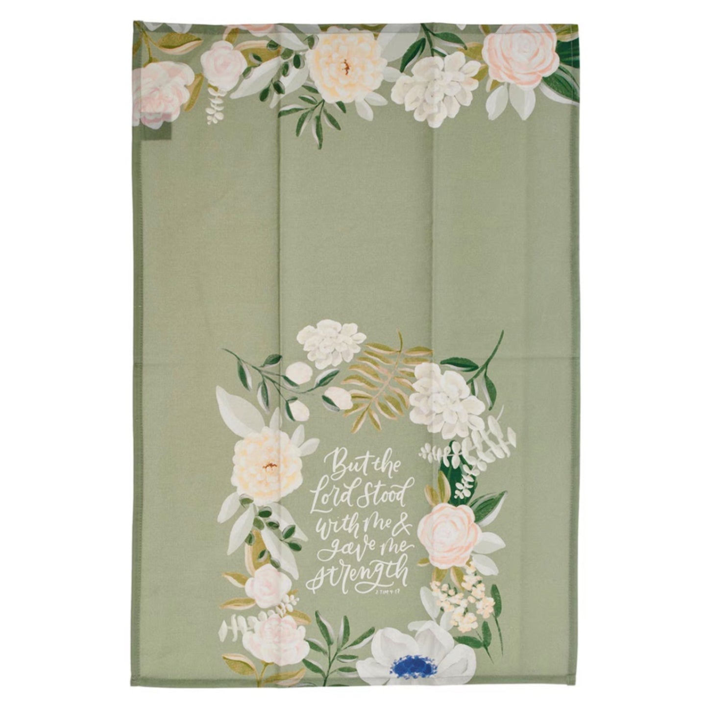 Tea Towel Green Floral The Lord Stood With Me 2 Tim. 4:17