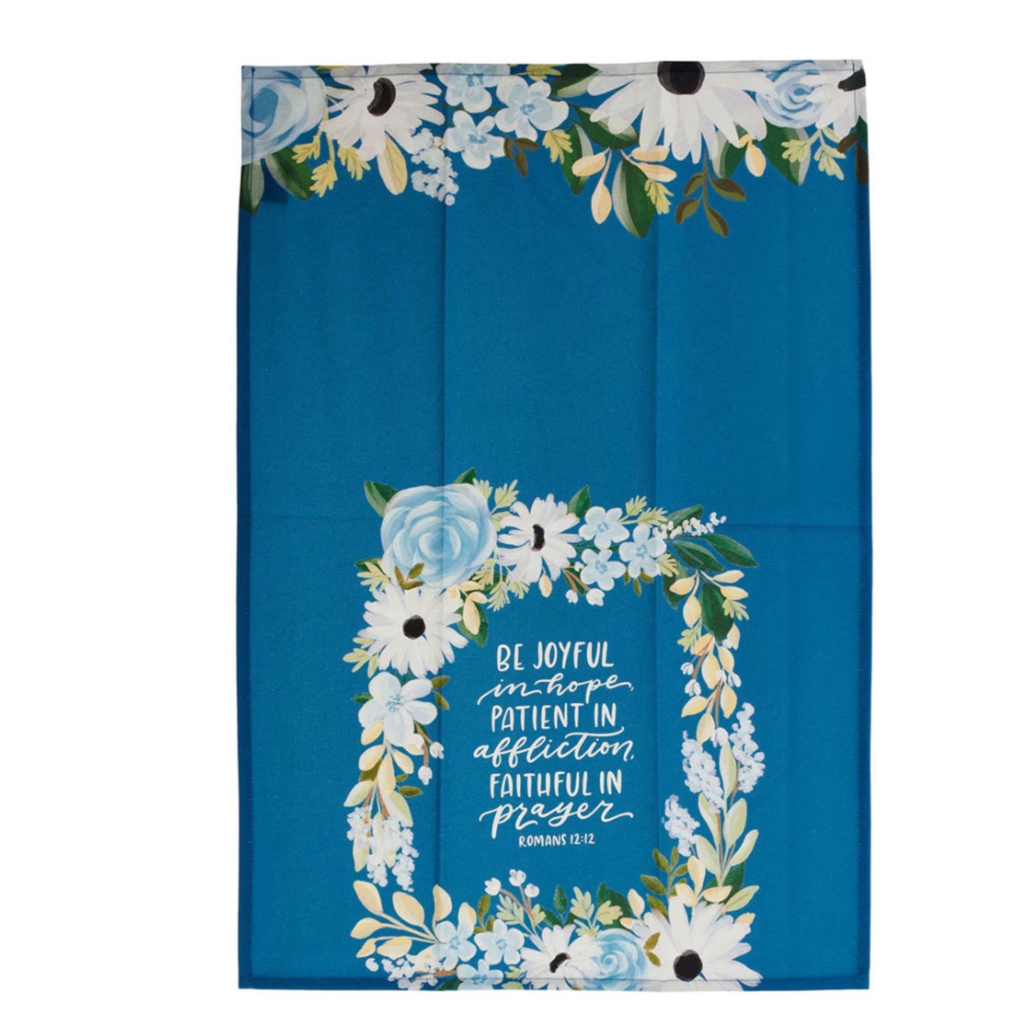 Floral design with motivational quote on a blue background