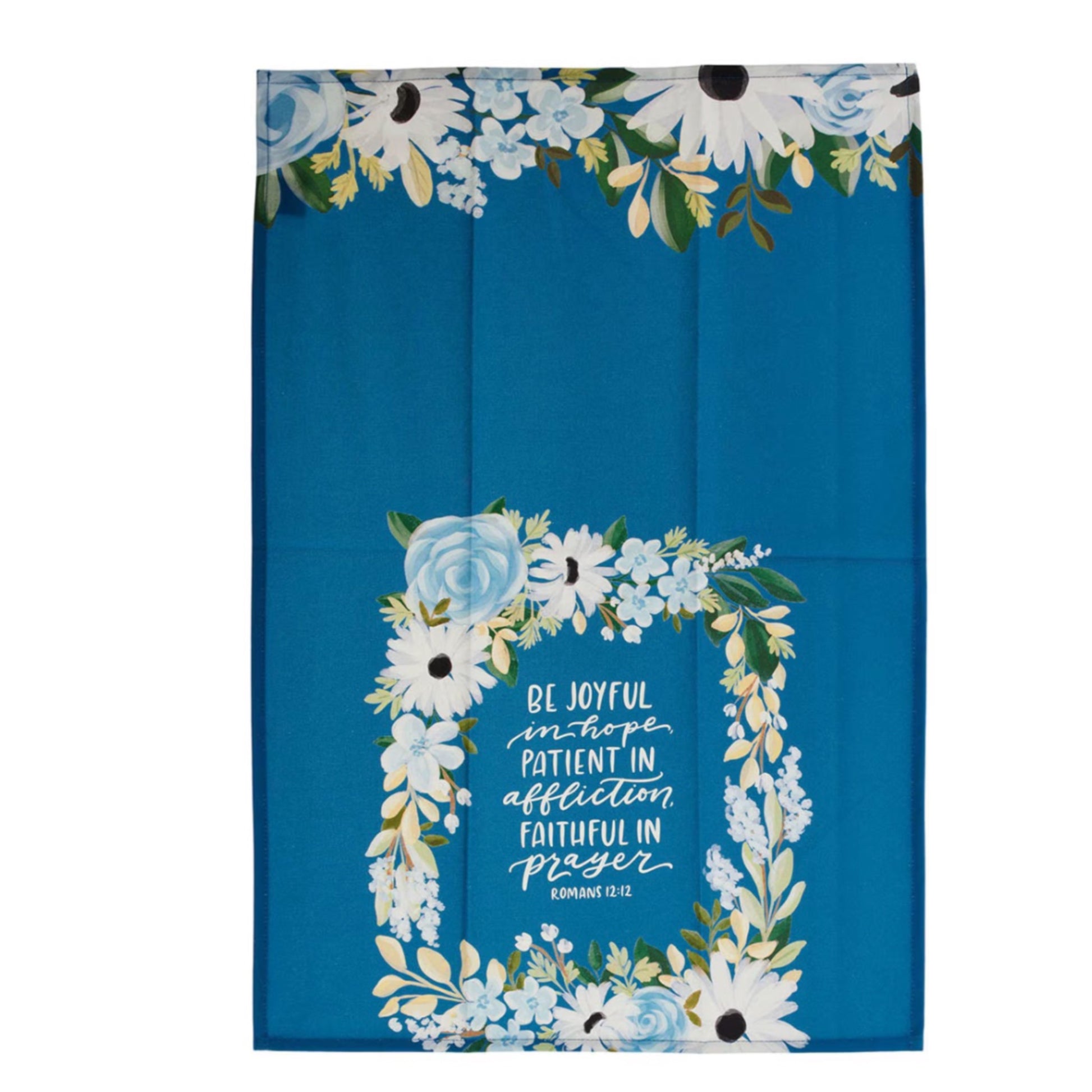 Floral design with motivational quote on a blue background