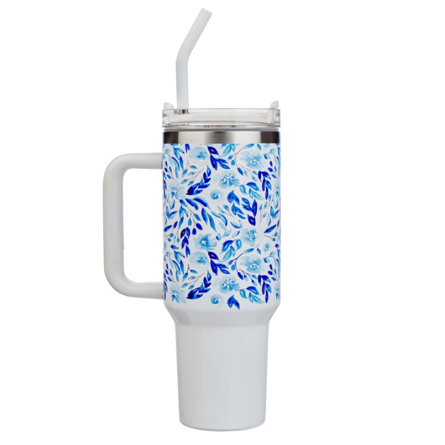 Tumbler w/straw SS Blue Floral Trust Prov. 3:5
