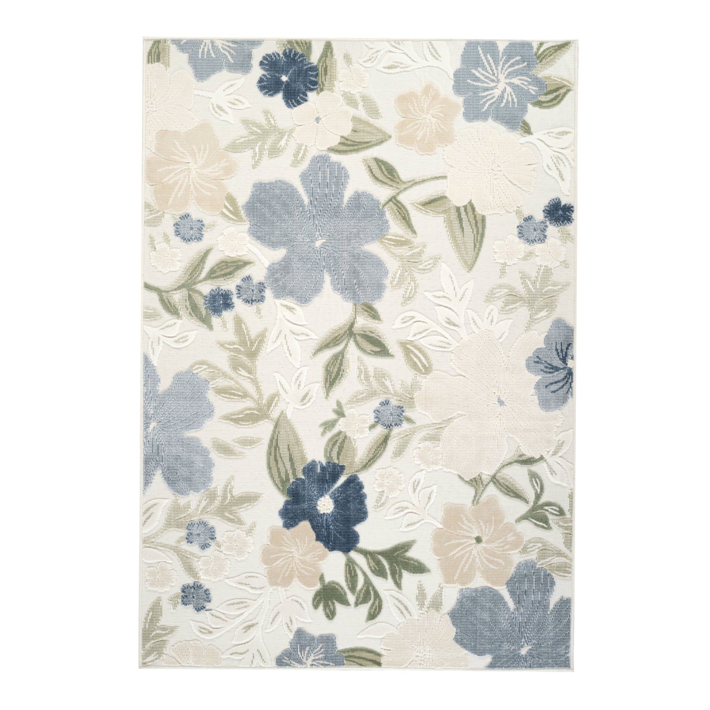 Sakura Blue Ivory Floral Indoor/Outdoor Rug- 6'x9'
