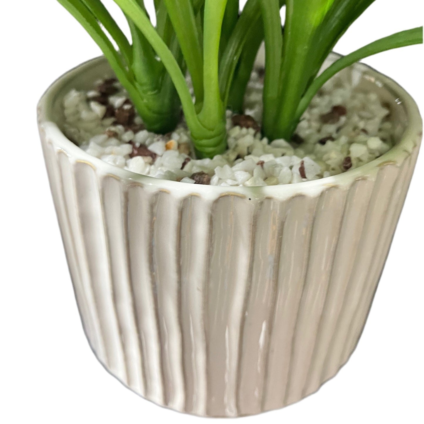Faux Accent Plant in Two-Tone Grooved Planter