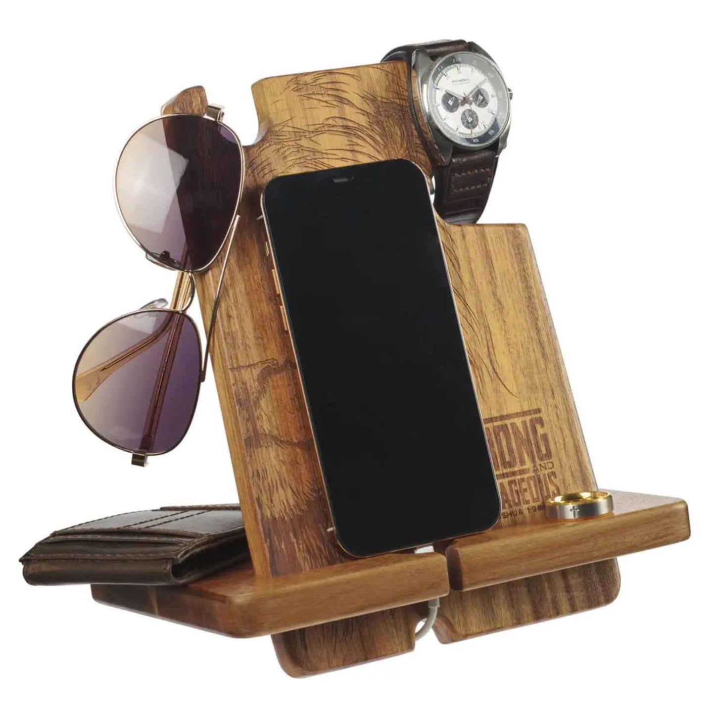 Strong & Courageous Acacia Wood Accessory Organizer