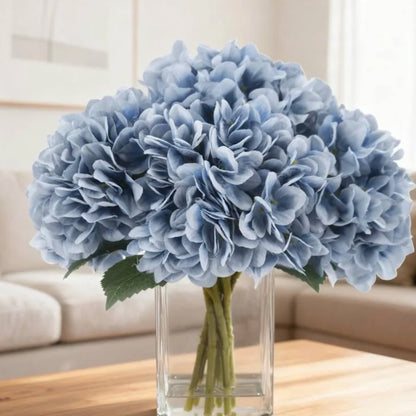 Faux Hydrangea in Glass Vase