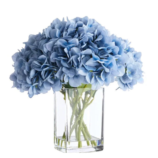 Faux Hydrangea in Glass Vase