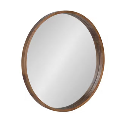 Round wood framed mirror