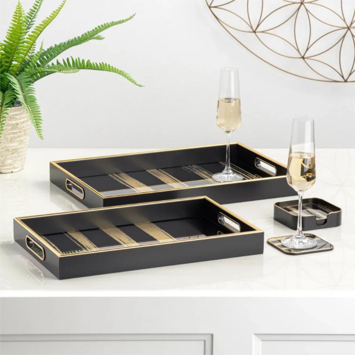 Savoy Black Gold Trim Tray Set
