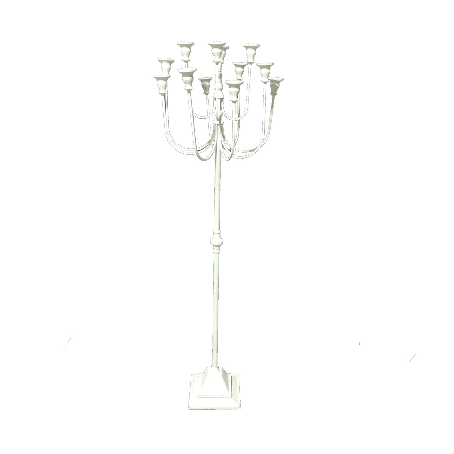 White candelabra with multiple candle holders.