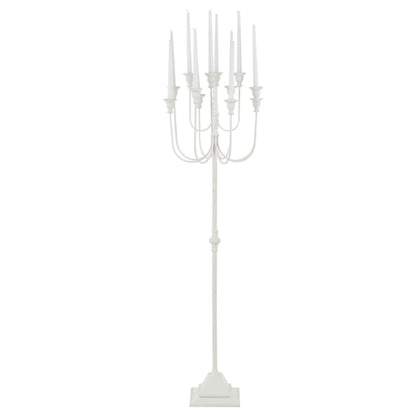 White candelabra with multiple candle holders.