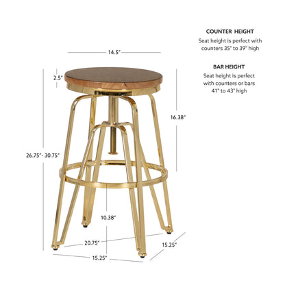 Wood/Gold Metal Bar Stool - Local Pick Up or Local Delivery Only