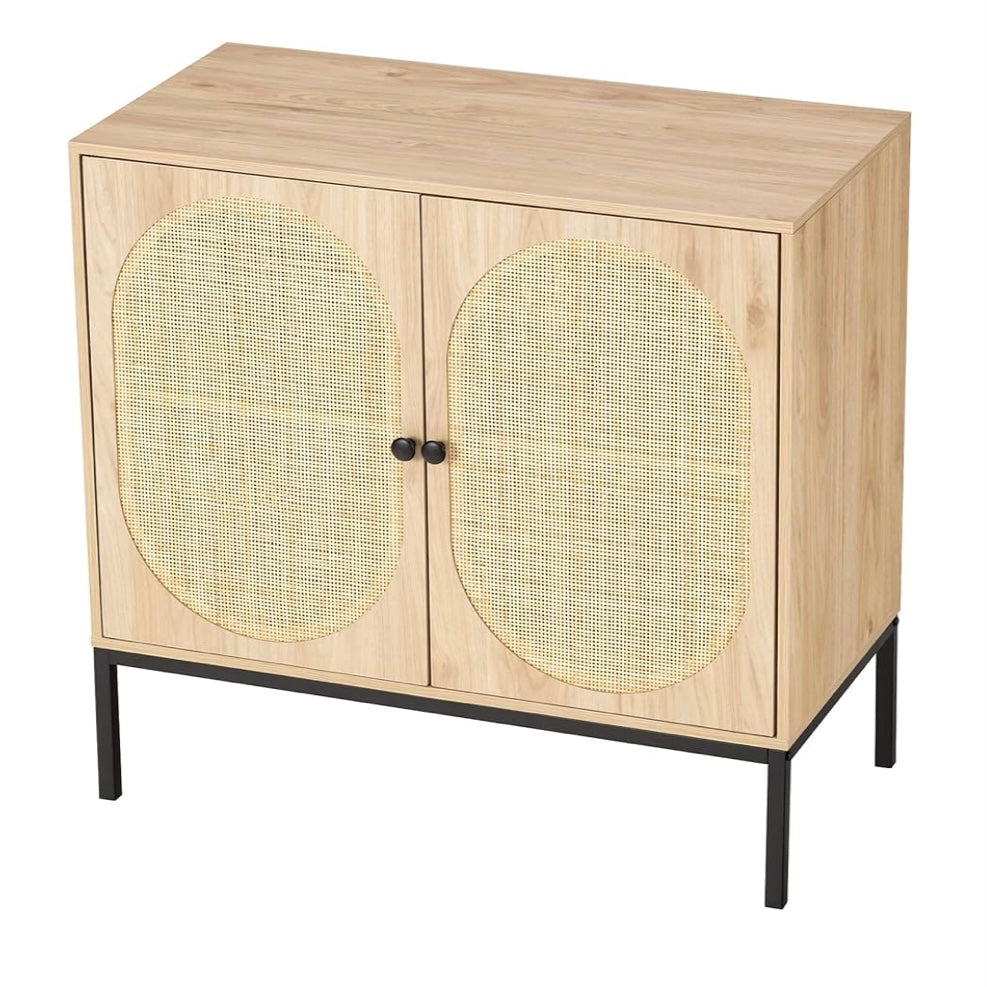 Wooden cabinet with wicker doors 