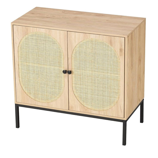 Wooden cabinet with wicker doors 