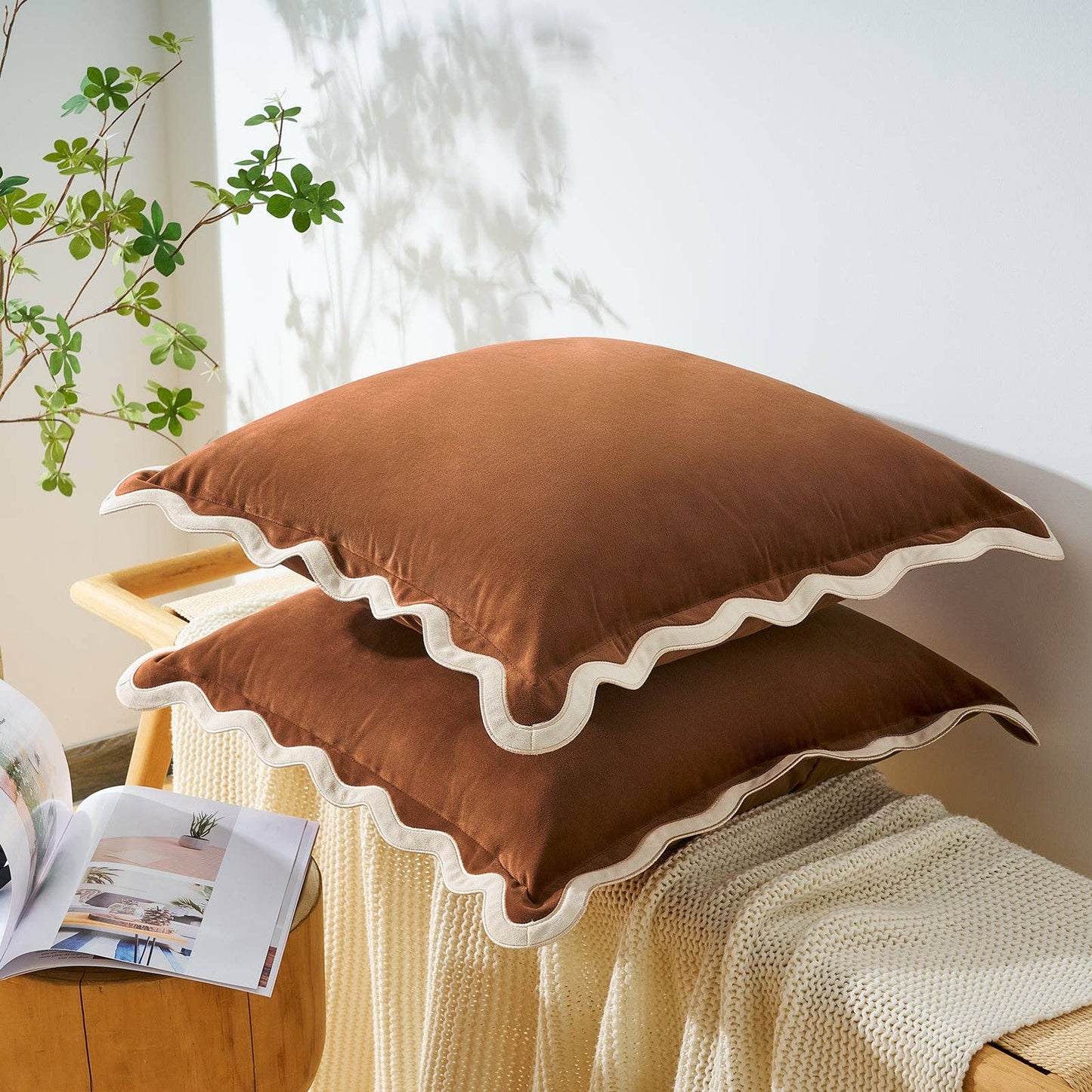 Maleku Pillow Covers - Beige/Brown: 18x18 inch