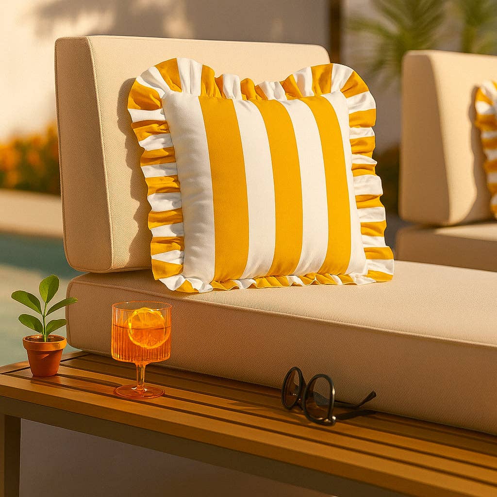 Zena Outdoor Pillows - Golden Yellow/White: 16x16 inch