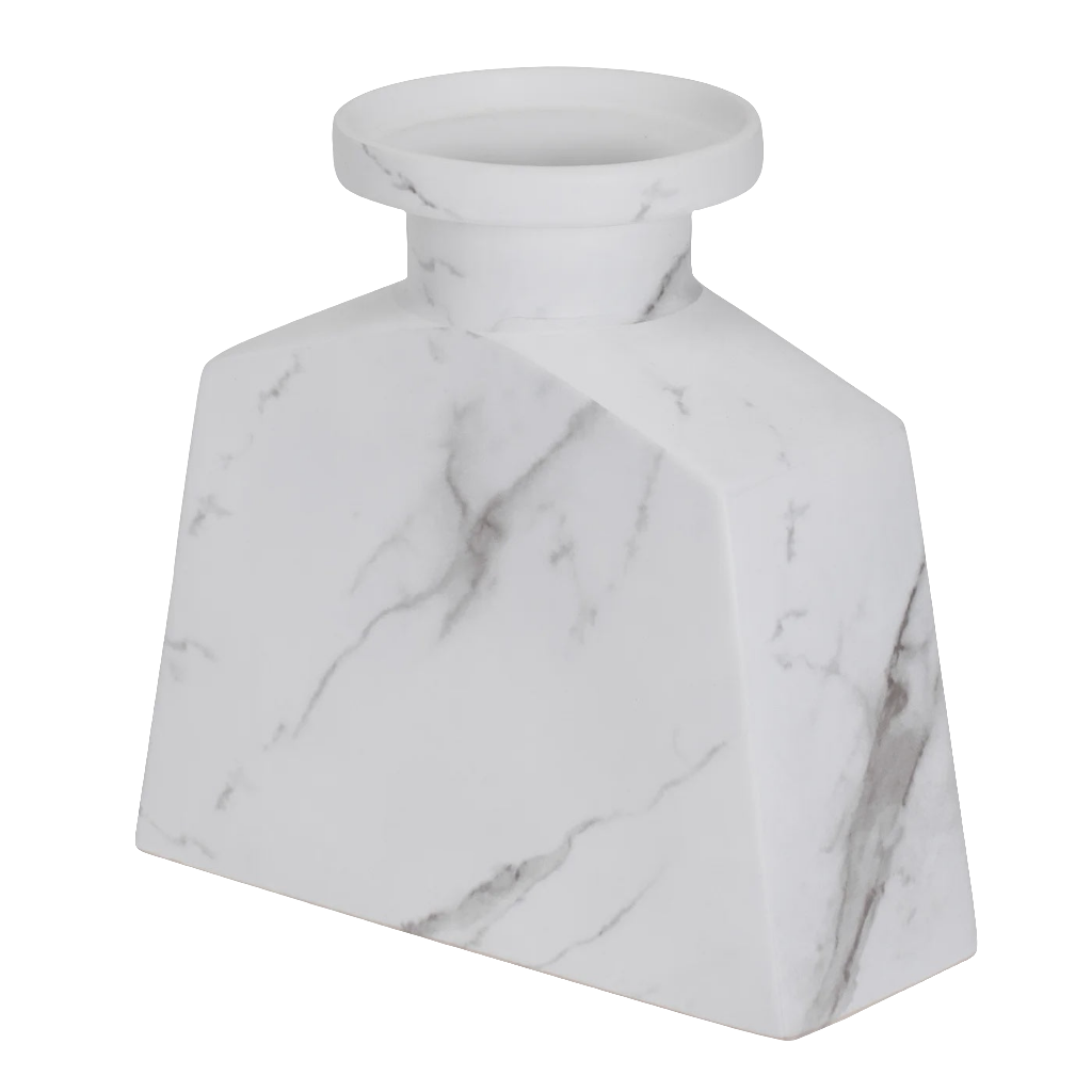 Aris Marble Ceramic 9.25h" Wide Tapered Urn Vase- Open Box -8089