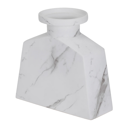 Aris Marble Ceramic 9.25h" Wide Tapered Urn Vase- Open Box -8089