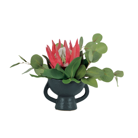 Magenta Protea in Black Urn Accent-CUSTOM-MADE
