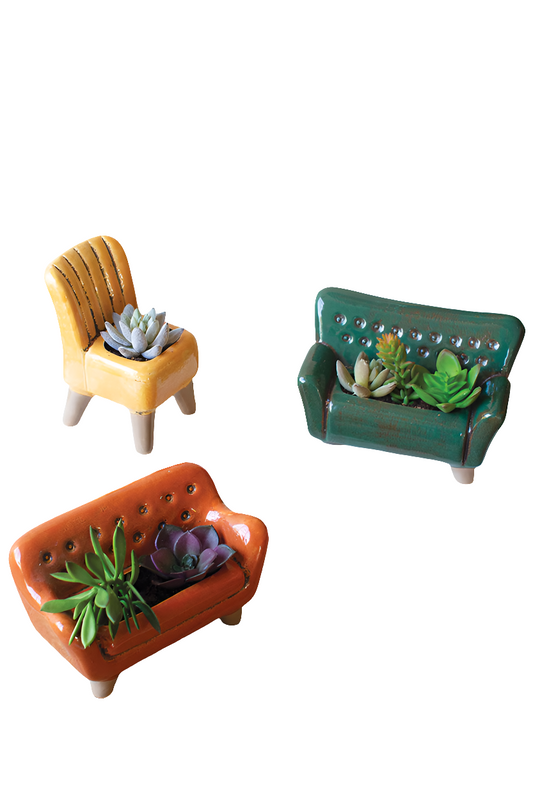 Set of 3 Ceramic Sofa and Chair Planters