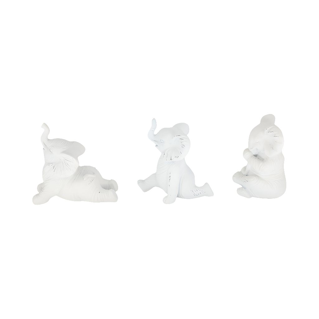 Resin, S/3 6" Stone Look Yoga Elephant, White