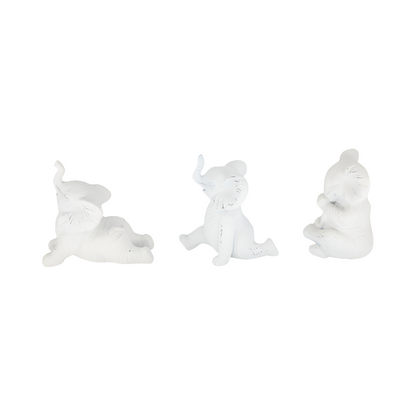Resin, S/3 6" Stone Look Yoga Elephant, White