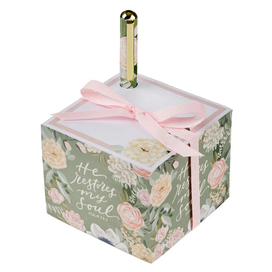 He Restores My Soul Floral Note Block &amp; Pen